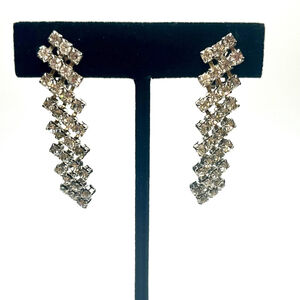 Vintage Silver Crystal Rhinestone Waterfall Earrings
